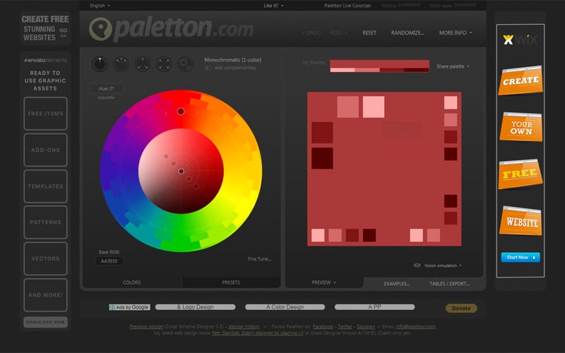 Paletton is an interactive color wheel that gives you flexibility to mix and match different hues