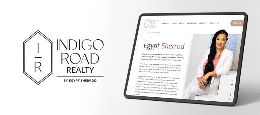 Showing the Indigo Road Realty website with Egypt Sherrod’s bio page.